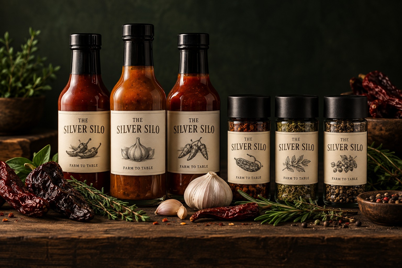 Illustrative Silver Silo sauce and seasoning packaging